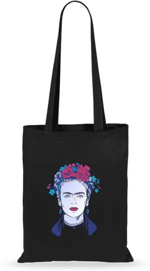 TOTE BOLSA NEGRA DE FRIDA CON FLORES