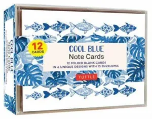 COOL BLUE NOTE CARDS - 12 CARDS: IN 6 DESIGNS WITH 13 ENVELOPES (CARD SIZED 4 1/2 X 3 3/4 INCH)