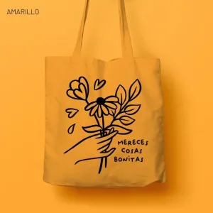 TOTE BOLSA MERECES COSAS BONITAS AMARILLO LUCÍA ANTRU 140 GRAMOS