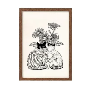 LÁMINA PRINT TWO CATS AND FLOWERS A4 DE LAURA AGUSTI