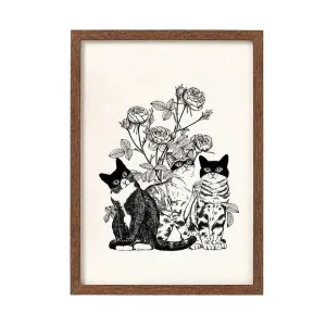 LÁMINA PRINT THREE CATS AND FLOWERS A4 DE LAURA AGUSTI